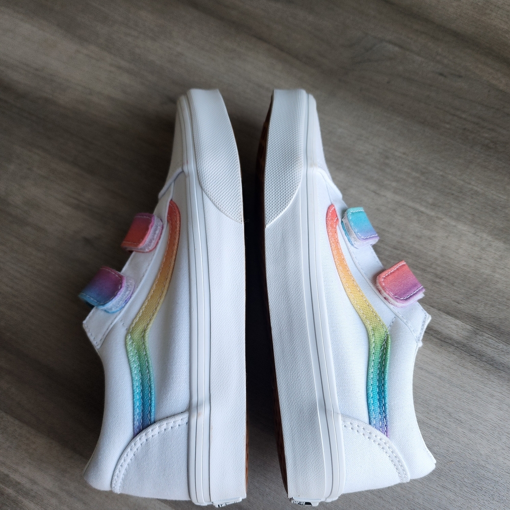 Kids White Rainbow Vans Old Skool Hook And Loop Sneakers Size 3 - Picture 5 of 9